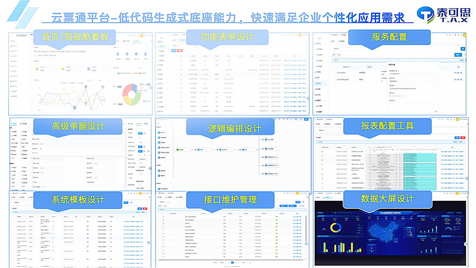 集团一体化方案对应的云票通低代码底座截图
